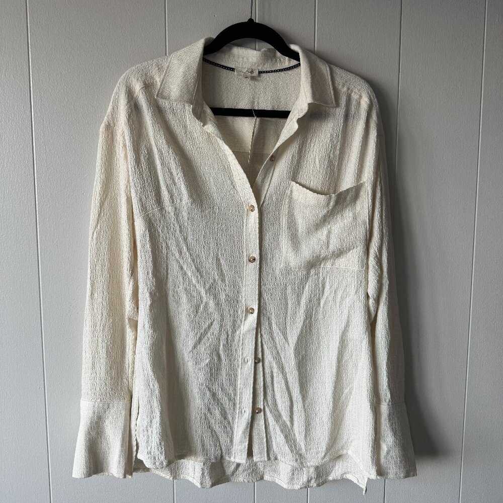 Anthropologie Pilcro Cream Casual Button Down Shirt Relaxed Fit